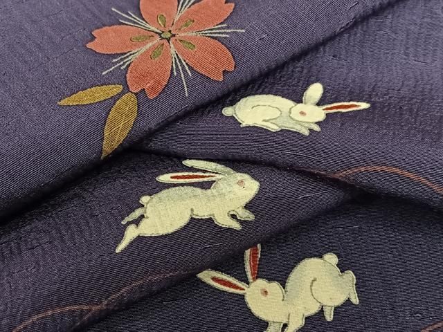 平和屋着物●上質な小紋　紬地　手描き　花兎　正絹　逸品　AAAW9275zg 平和屋着物○上質な小紋 紬地 手描き 花兎 正絹 逸品 AAAW9275zg