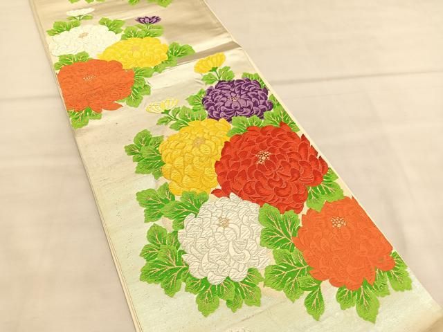 平和屋着物◎六通柄袋帯 唐織 菊 金銀糸 正絹 逸品 BAAU5726hv