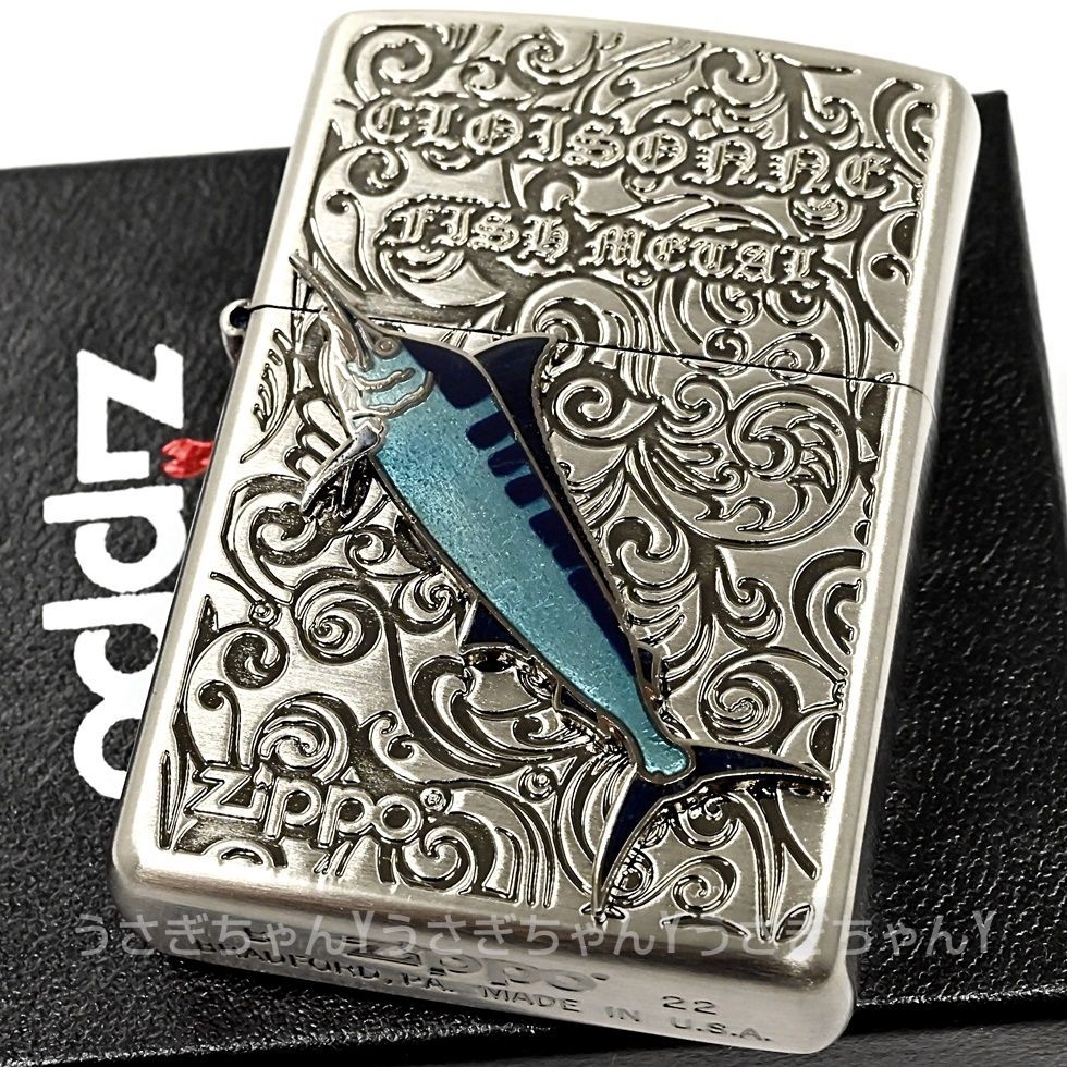 zippo☆本七宝ヴィンテージメタル☆両面彫り☆カジキ☆ジッポ ライター