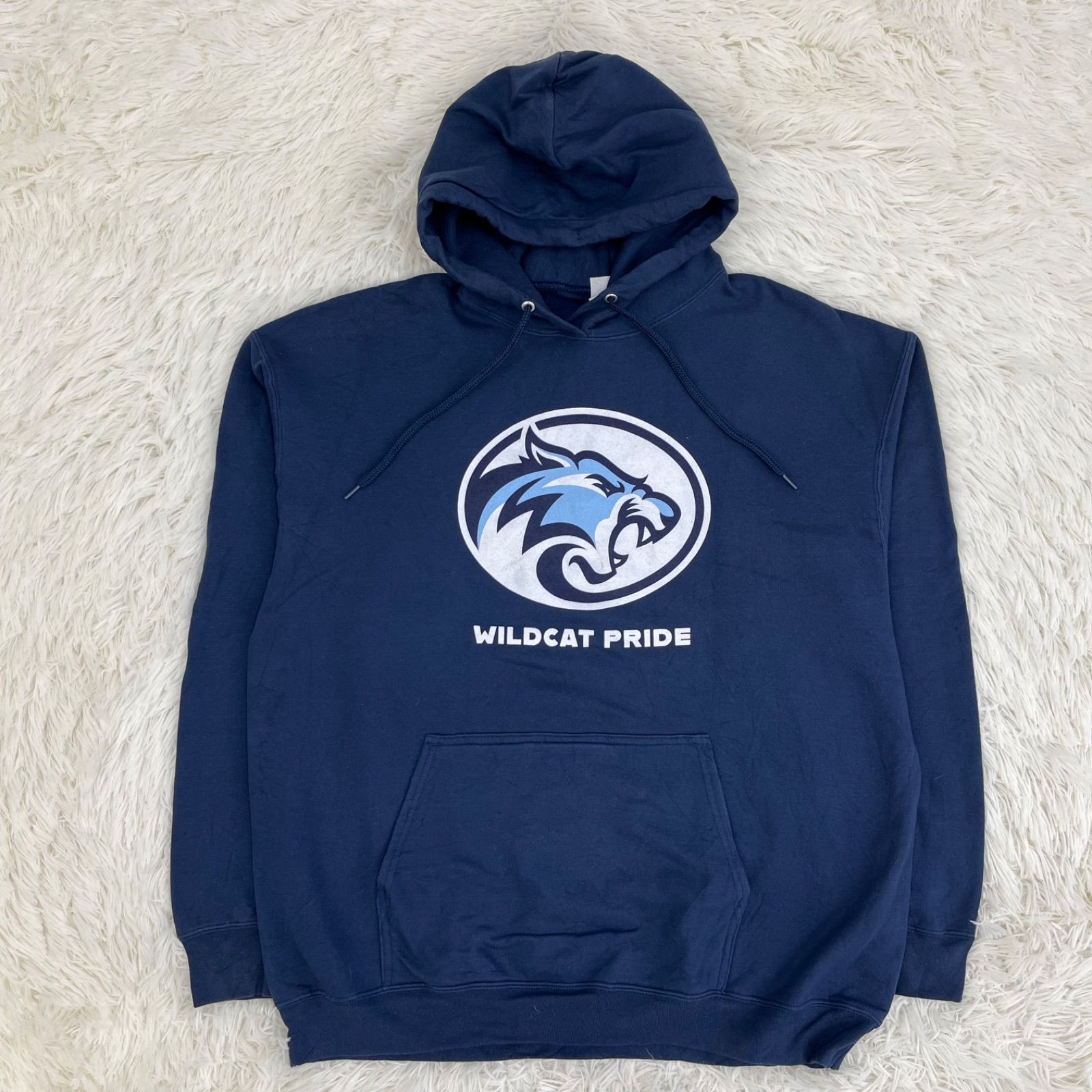 プルオーバーパーカー フード カレッジ風デザイン ネイビー XLサイズ メンズ 男女兼用