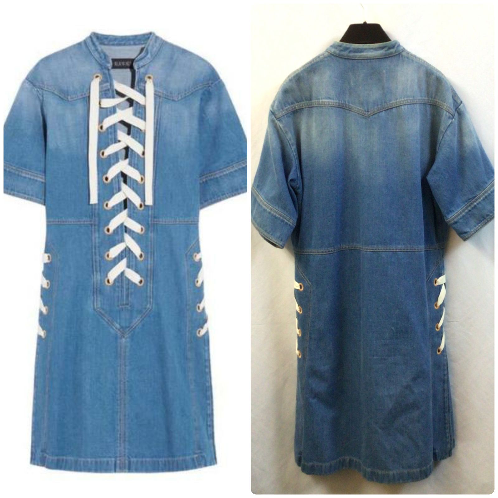 GUCCI グッチ GG ミラノコレクション デニム レースアップ ミニ ドレス