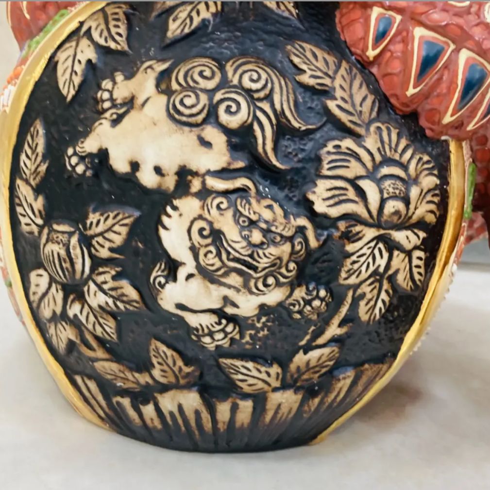 A【骨董品】九谷焼 九谷焼 獅子 シーサー 高さ約40cm 大きめ 縁起物