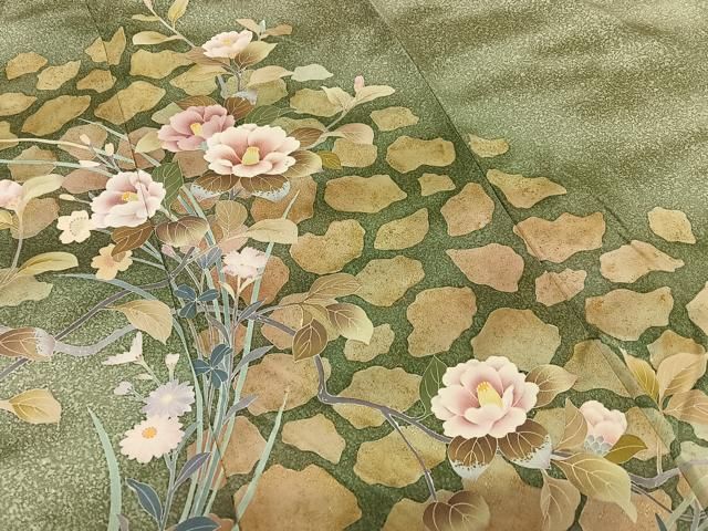 平和屋着物○訪問着 枝花文 椿 暈し染め 金彩 正絹 逸品 AAAY6626zg  