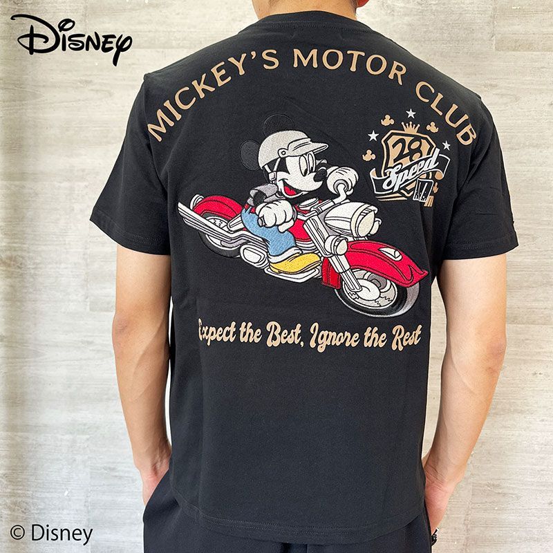 フラッグスタッフ ミッキーマウス 刺繍半袖Tシャツ 442501 Mickey Mouse わんわん洋品店 バイク #20 BLACK 黒 M L XL XXL