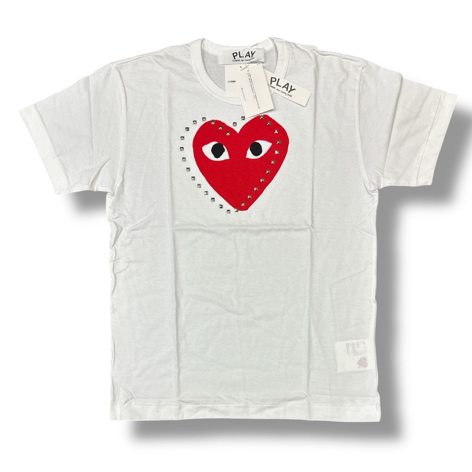 COMME des GARÇONS ハートスタッズ付き Tシャツ 赤S プレイ コムデギャルソン 赤ハートプリント×スタッズ 半袖T