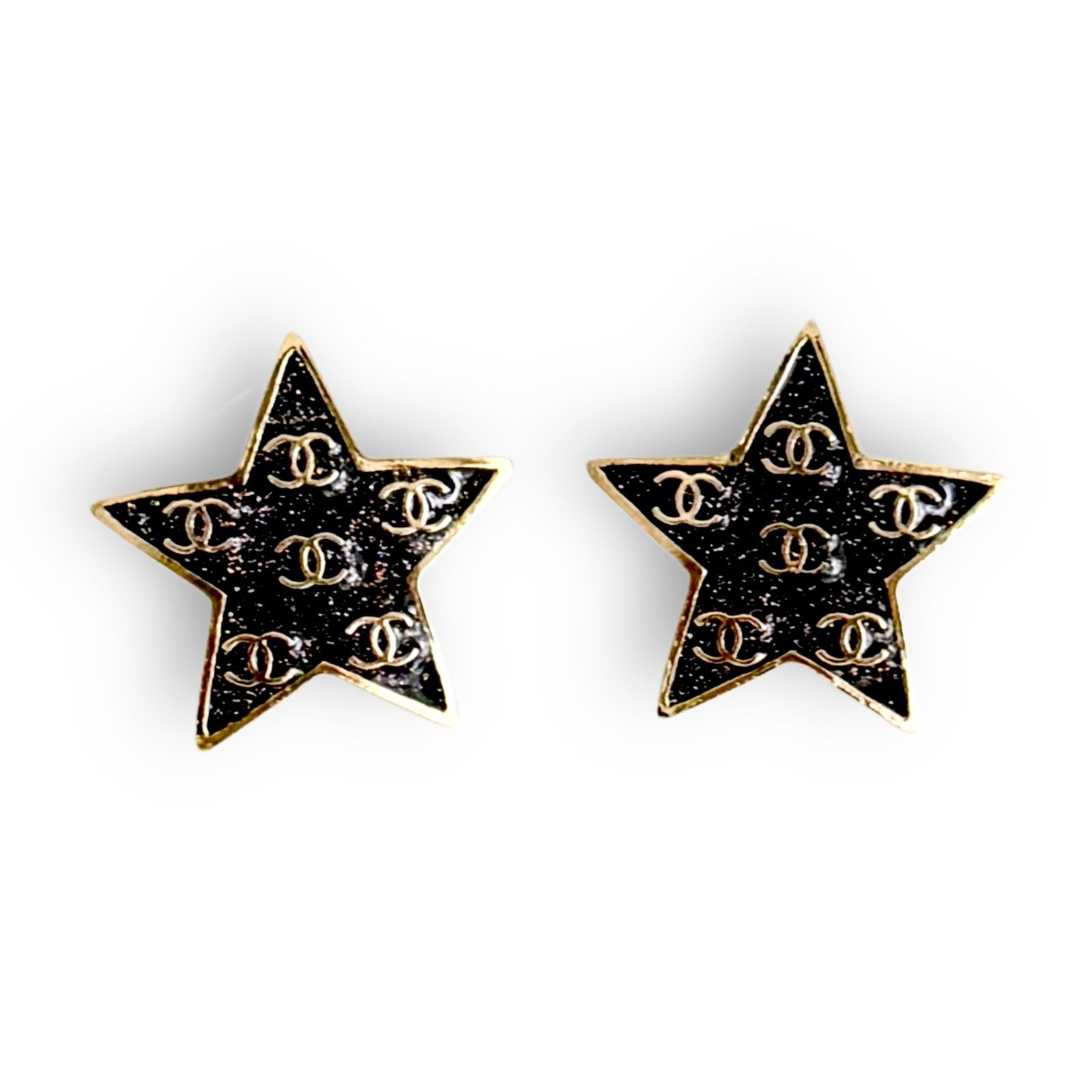 シャネル ラメ GP メッキ ゴールド C24C ココマーク グリッター スター 星 ピアス ゴールド CCマーク エナメル ブラック パープル