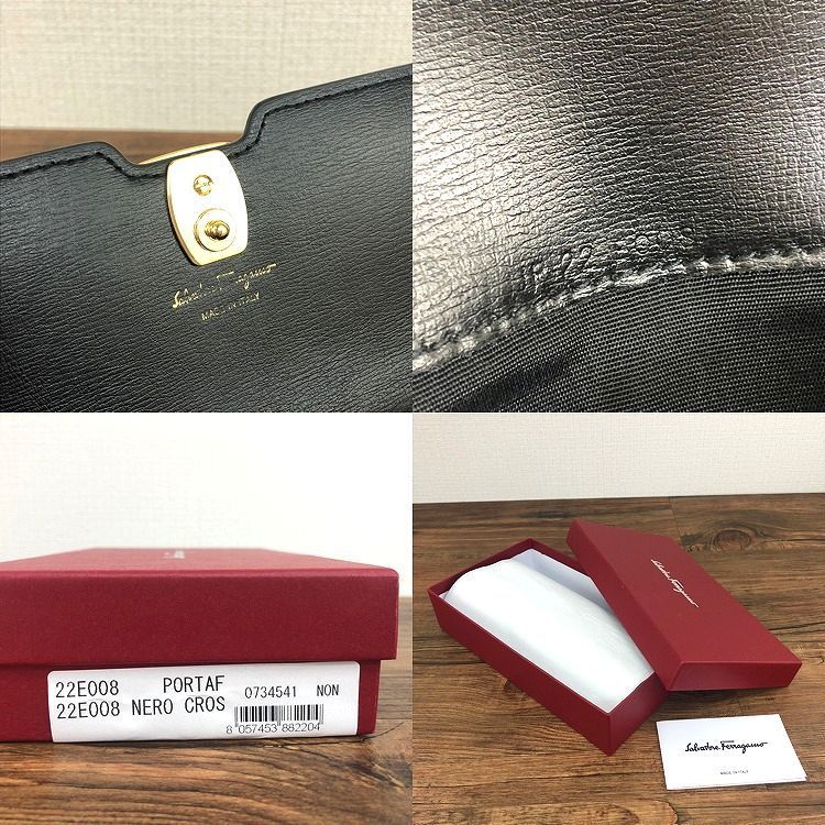 480 送料込み！ 極美品 Salvatore Ferragamo 長財布 22E008 ブラック  