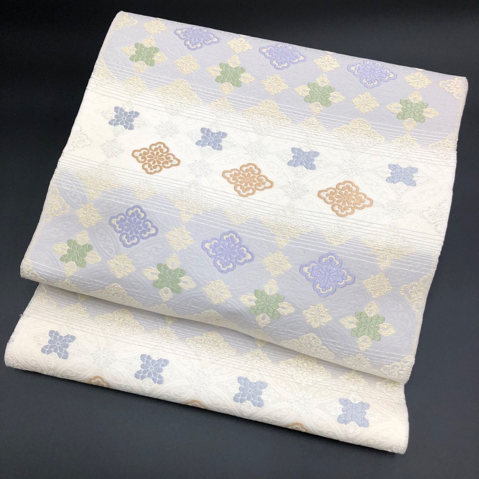 高級 博多織の八寸名古屋帯 全通 松葉仕立て 正絹 帯3282 ○青々 帯