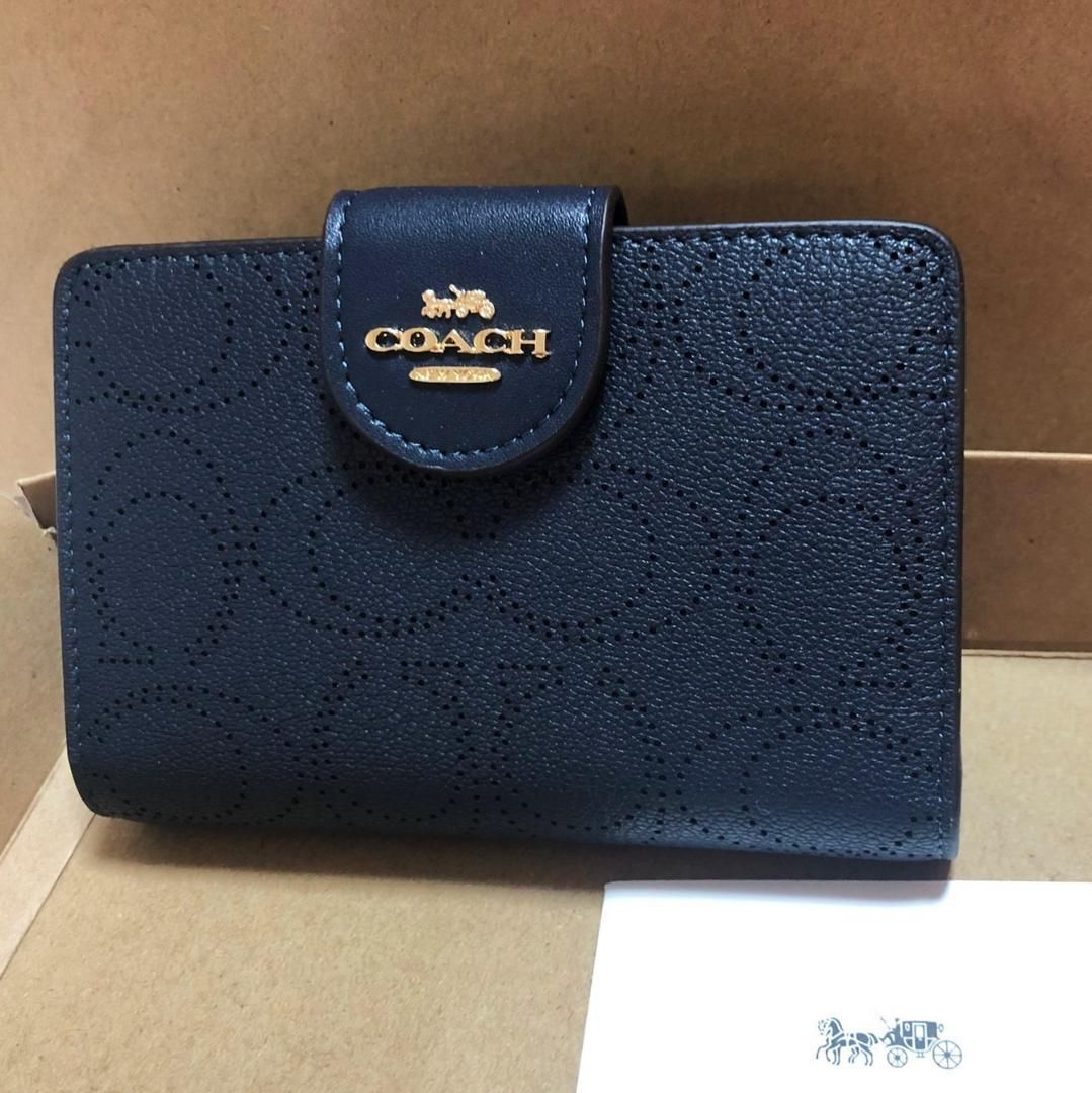 COACH 新品 二つ折り 財布 正規品 C4768 ネイビー ミディアム