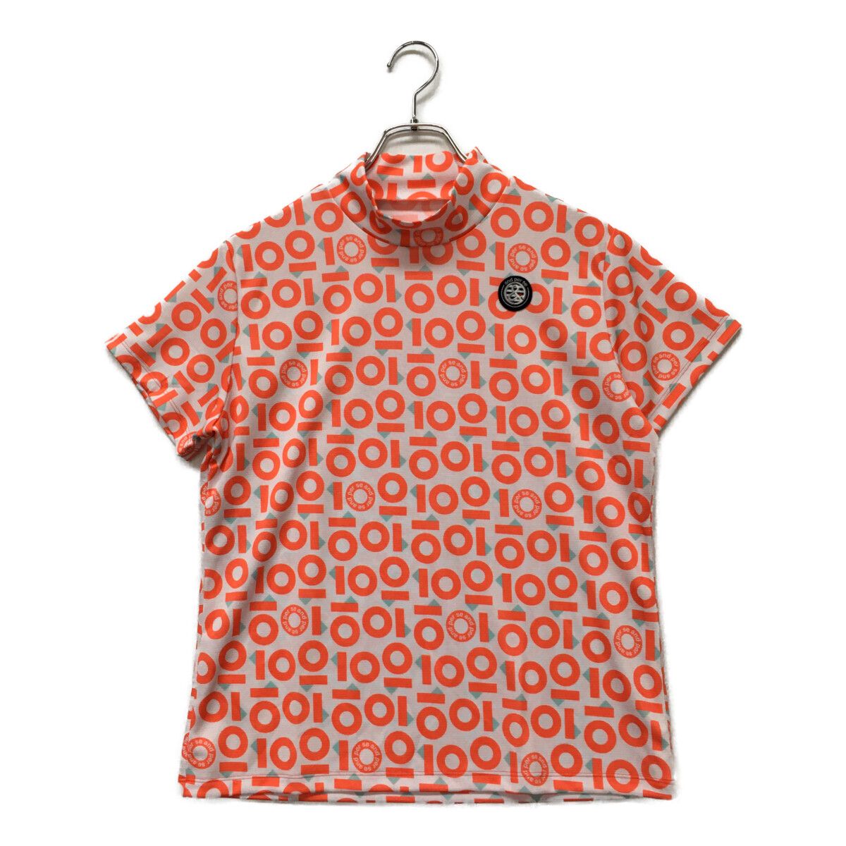 coco 未使用品 アンパスィ and per se レディース 半袖シャツ LL 白×ピンク系 モックネック 公式・アウトレット】SWING DRY3Dプリンテッド半袖モックネック