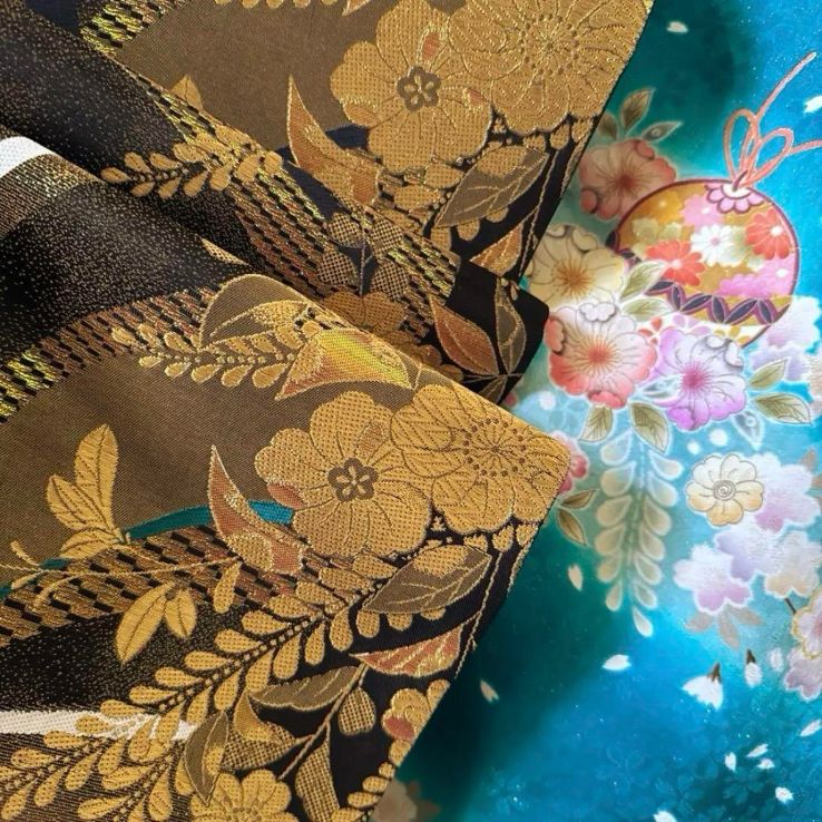 振袖フルセット(7点)・辻が花・金通し地・金駒刺繍・金彩・絞り