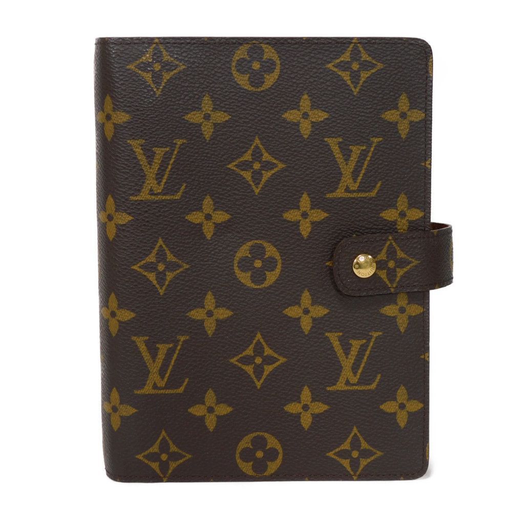 LOUIS VUITTON ルイ ヴィトン アジェンダ MM LVロゴ フラワー ブラウン カードケース ペンホルダー スナップボタン 6穴式 ダイアリー モノグラム マロン 手帳カバー R20105