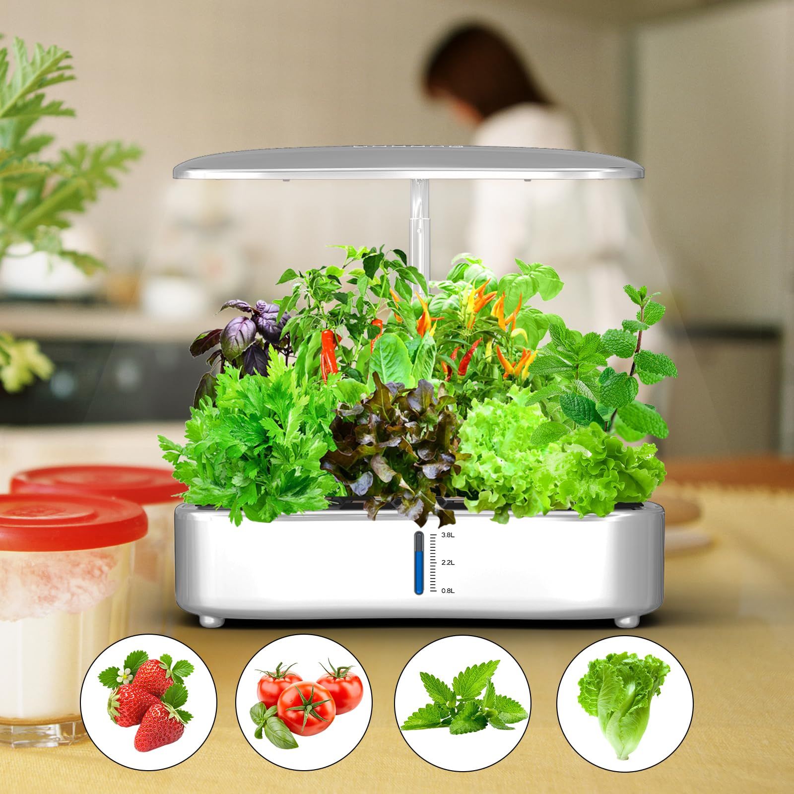 智能表示器付き 水耕栽培キット 室内用 LED植物成長ライト搭載 自動水循環システム 3モード切替 12種類同時栽培 高さ調節機能付き 家庭菜園に最適 ホワイト