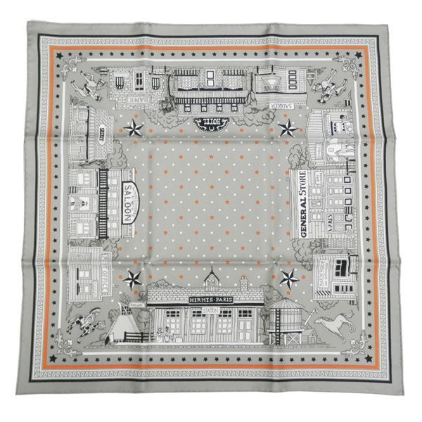 エルメス HERMES シルクバンダナ55/カレ55 パリステーション GRIS 