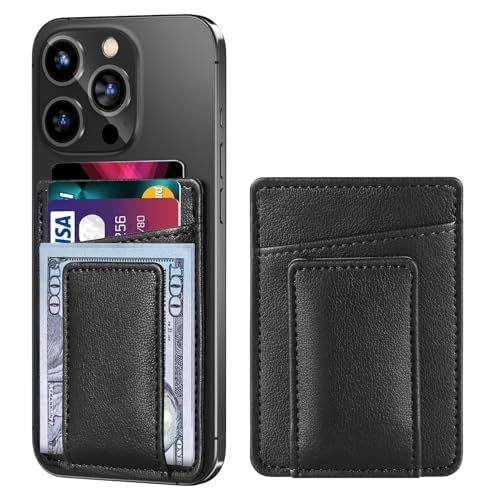 Apple用磁気カードウォレットホルダー、iPhone 16/15/14/13/12対応 磁気レザーウォレット iPhone 16/16 Pro/15/14/ 13/12シリーズ用 ブラック [ブラック]