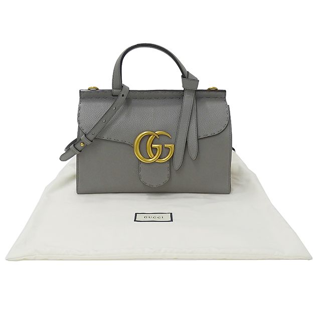 グッチ GUCCI バッグ レディース ブランド GGマーモント ハンドバッグ ショルダーバッグ 2way レザー グレー 421890 肩がけ  おしゃれ シンプル 大人 上品 ゴールド金具 【中古】 - メルカリ