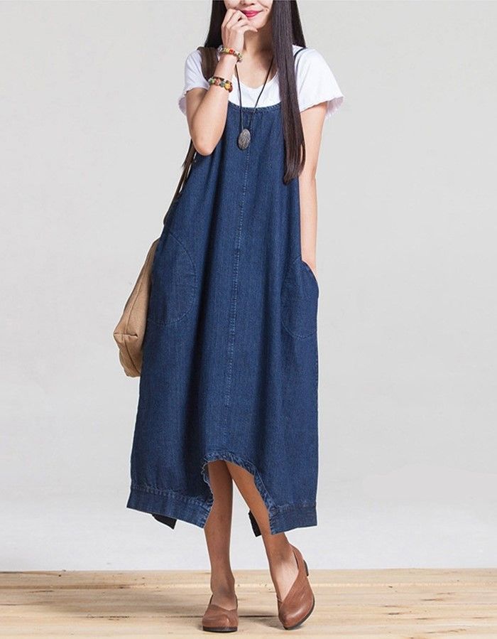 デニムワンピース ワンピース ロング丈 デニム サロペット