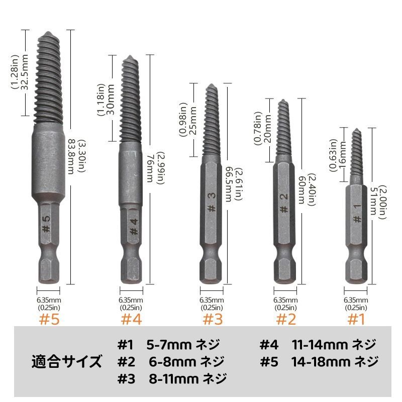 ネジ取り外しツール スクリュー エキストラクター 5本セット 六角軸