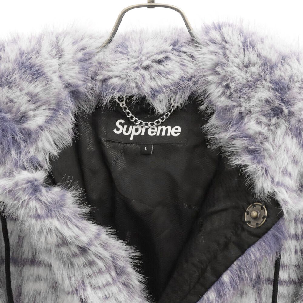 未使用品□Supreme シュプリーム 22SS Fur Hooded Coat ロゴ総柄 スナップボタン フェイクファー フーデッドコート ネイビー L 正規品 メンズ SUPREME (シュプリーム) 22SS Faux Fur Hooded Coat フェイクファー