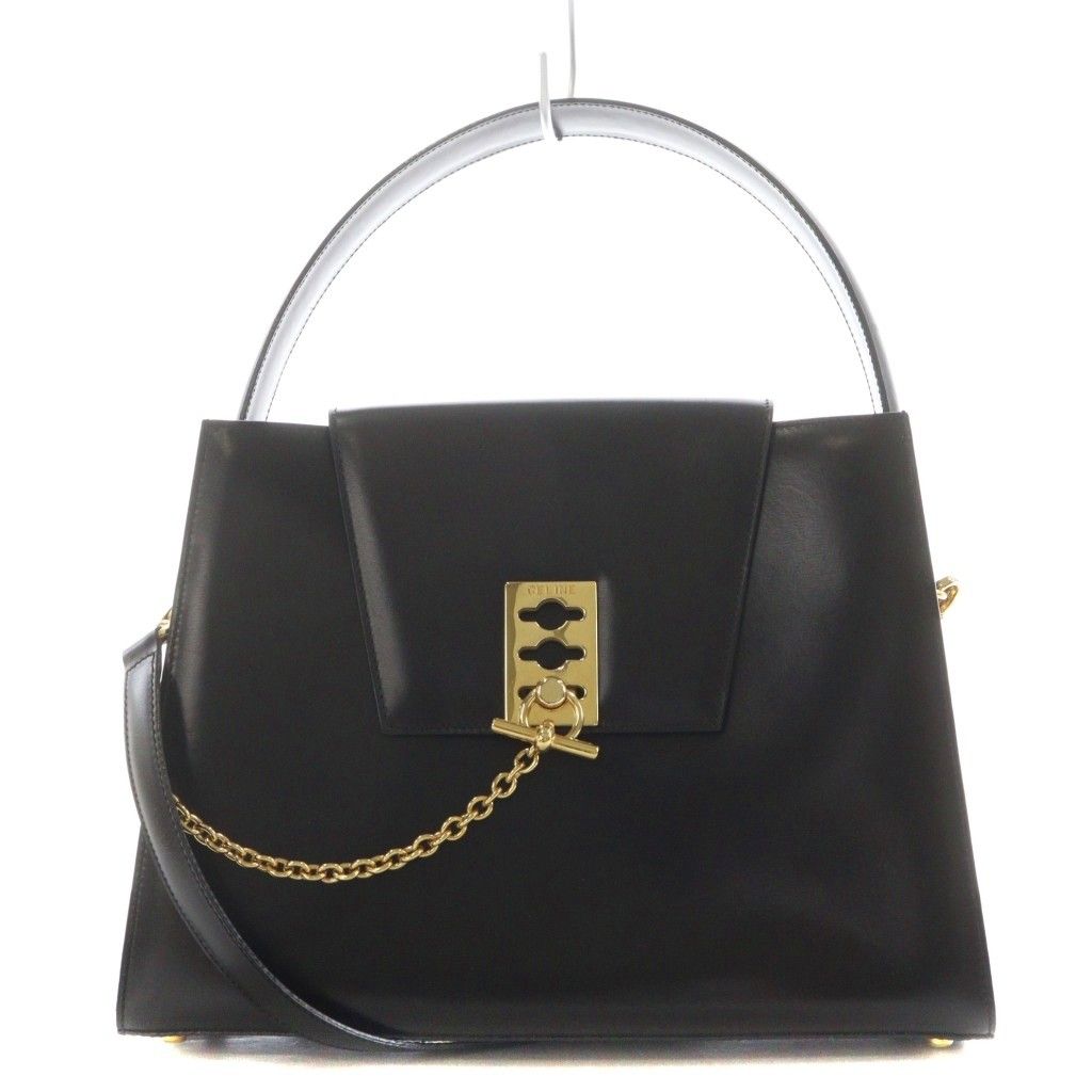 OLD CELINE/オールドセリーヌ/ブラックレザー&ゴールドチェーン セリーヌ CELINE 工場 オールドセリーヌ ハンドバッグ ショルダー