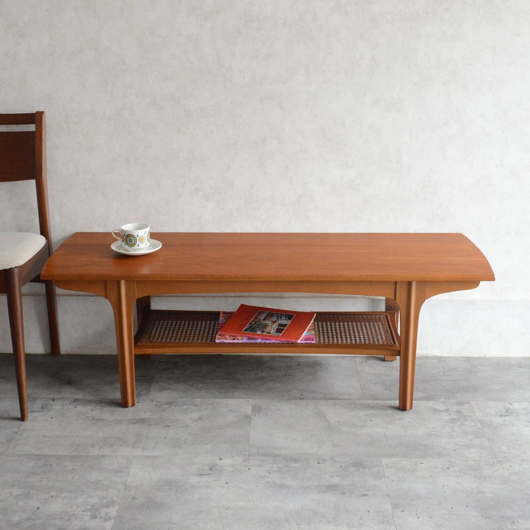 Sutcliffe サトクリフ チーク ローテーブル ラタン棚付 イギリスヴィンテージ コーヒーテーブル ミッドセンチュリー センターテーブル