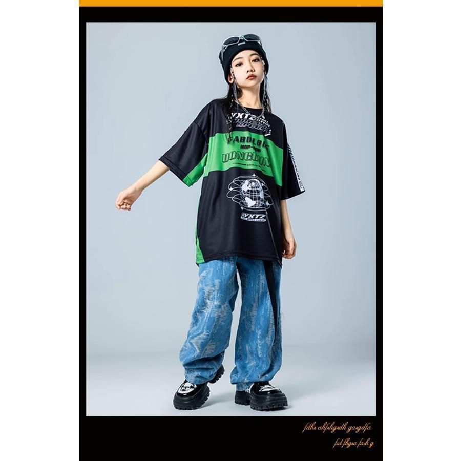 全国無料，正規品 Tシャツ メッシュ ヒップホップ 衣装 キッズダンス衣装 トップス 半袖 韓国 子供ダンス服 派手 黒 オレンジ 白 K-POP レーサー風ss新品未使 その他