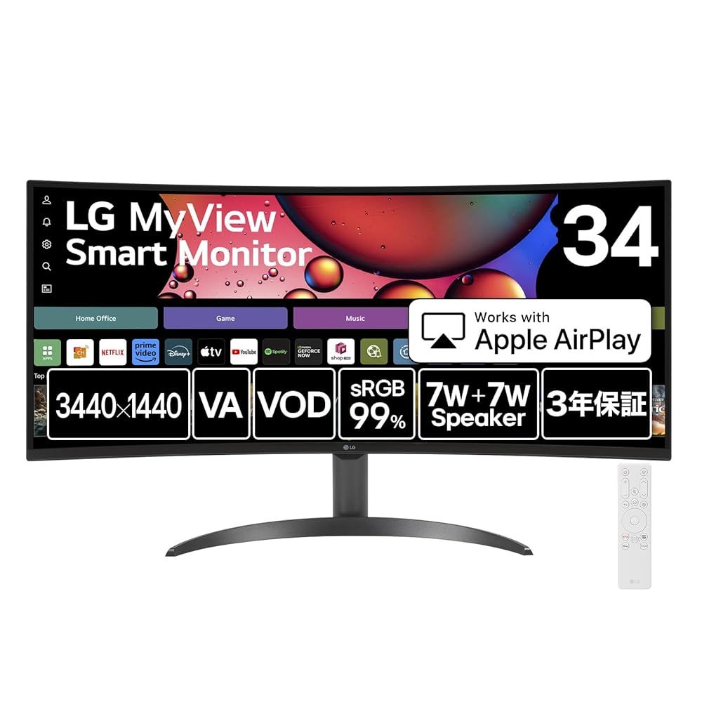 LG スマートモニター MyView Smart Monitor 34SR60QC-B 34インチ|3440×1440|100Hz|webOS|sRGB 99%|HDR|アンチグ