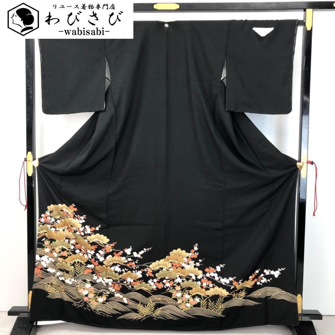 黒留袖 松 梅 花松模様に波柄 金彩 トールサイズ K-4849 黒留袖 松 梅 花松模様に波柄 金彩 トールサイズ K-4849 - メルカリ