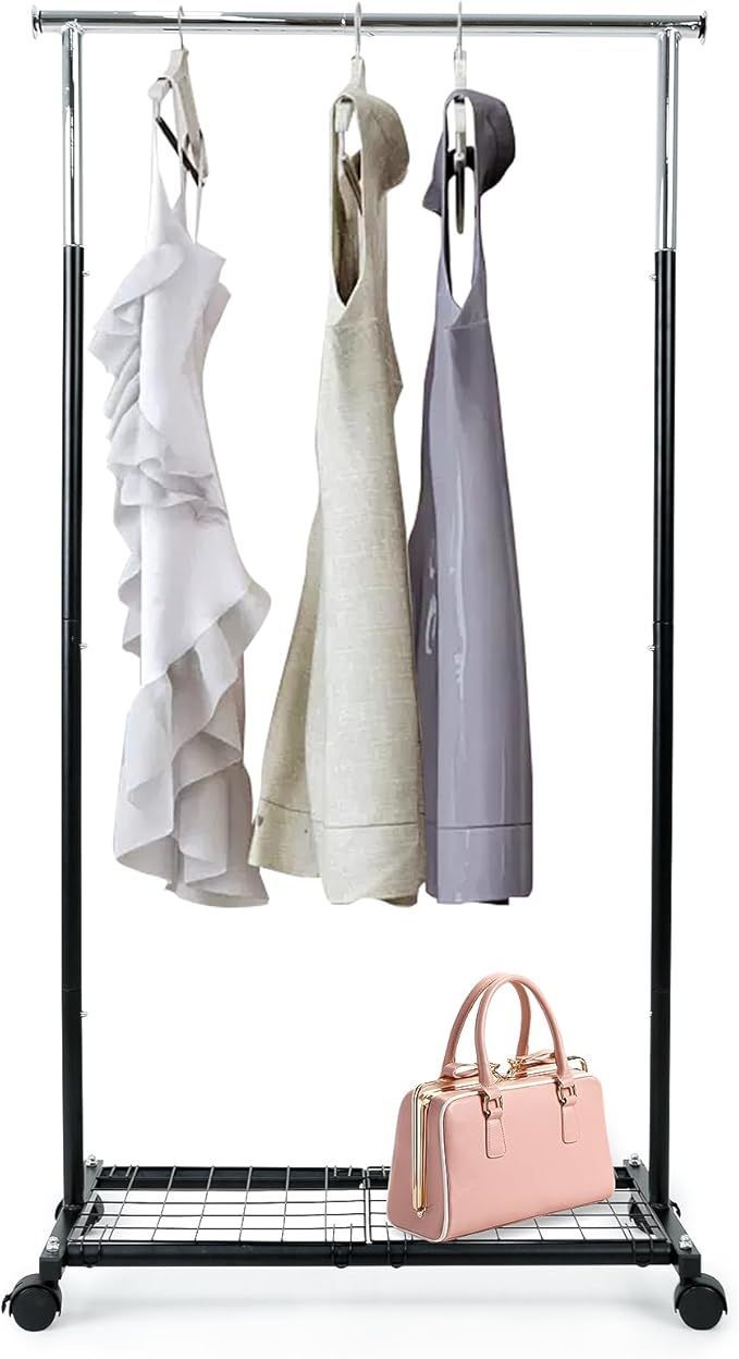 在庫処分】HANKEY ハンガーラック シングル メッシュ付き 高さ調整可