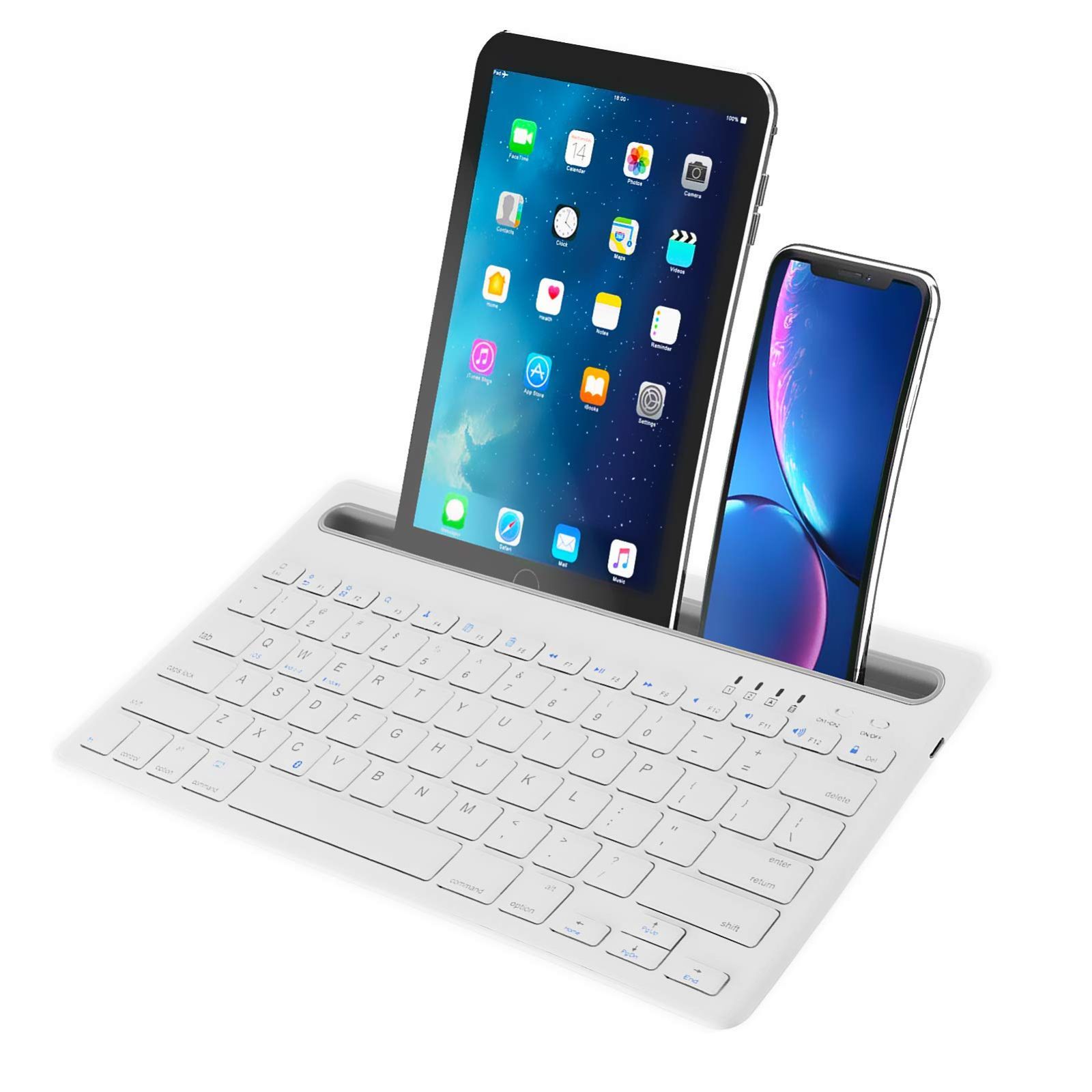 新品 Bluetoothワイヤレス キーボード 2台デバイス同時接続可能 タブレットキーボード スタンド機能付きのipad キーボード スマホ用キーボード コンパクト 携帯便利 接続簡単 IOS/Android/Windowsに適応 白