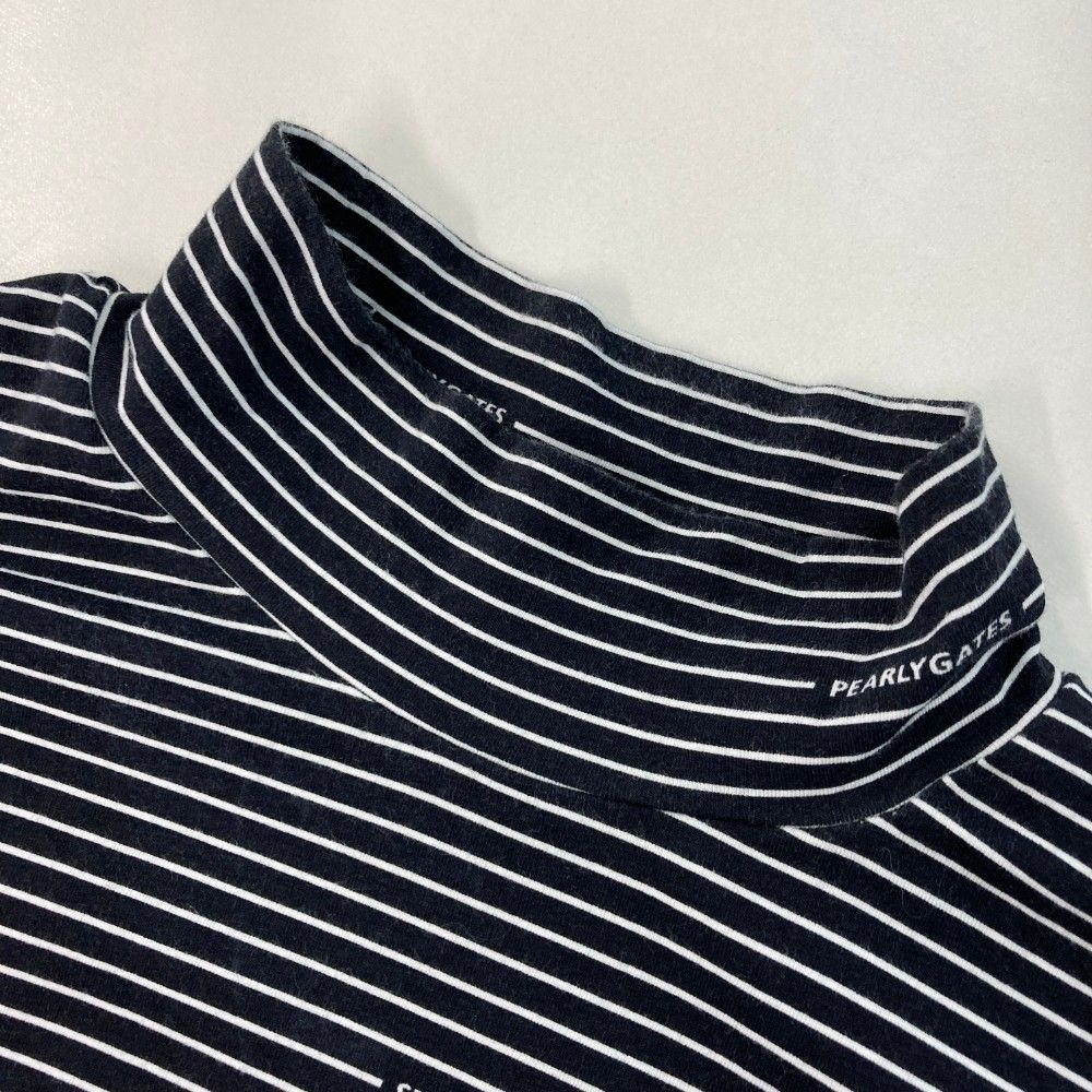 サイズ：6 PEARLY GATES パーリーゲイツ  ハイネック 長袖Tシャツ ボーダー柄 ネイビー系 [240101443081] ゴルフウェア メンズ ストスト サイズ：6 PEARLY GATES パーリーゲイツ ハイネック 長袖Tシャツ