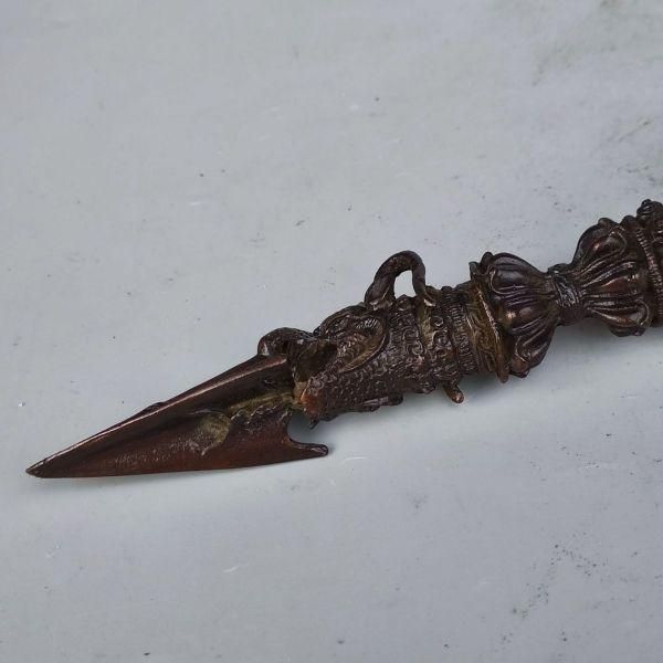 銅製 法器 三面仏降魔杵 金剛杵 鎮宅辟邪 開運風水 招財 置物