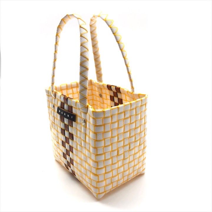 美品 MARNI マルニ ピクニック バスケット かごバッグ ミニ ハンド バッグ トート 手提げ イエロー ブランド 鞄 k6748