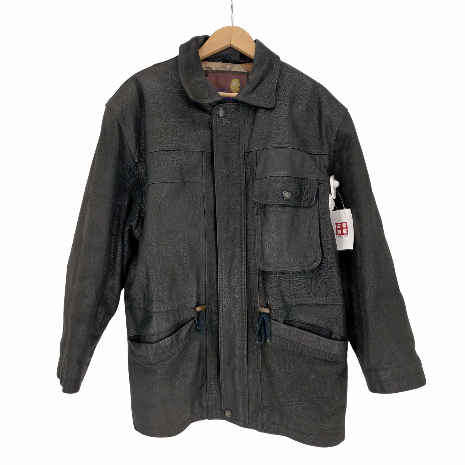 ユーズドフルギ USED古着 {{Sylphide}} 裏地 地図 マップ 牛革 ジップアップ レザー ジャケット メンズ import：L 