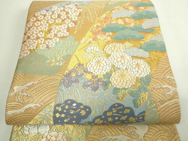 平和屋-こころ店◎両面六通柄袋帯 唐織 更紗花文 金糸 正絹