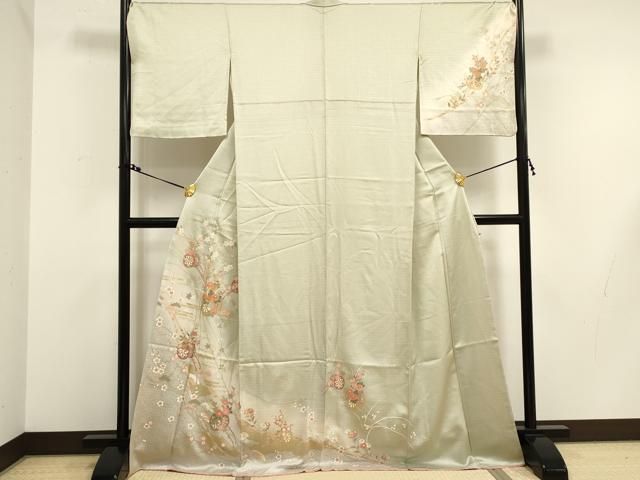 平和屋着物▽訪問着 単衣 駒刺繍 鈴草花文 金彩 正絹 逸品