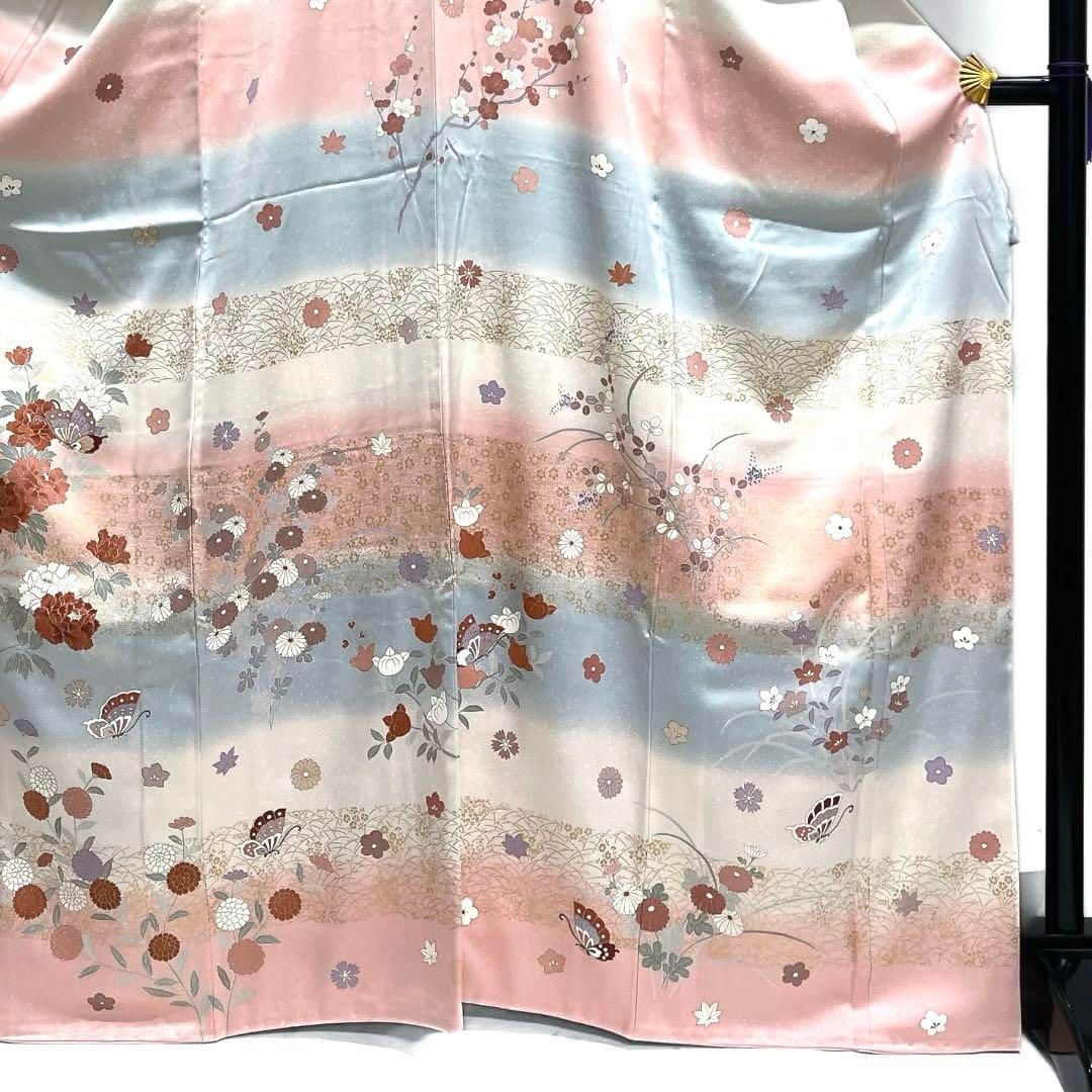 訪問着 金駒刺繍 金彩 蝶 牡丹 藤 パステルカラー 紋無し 着物 102b d
