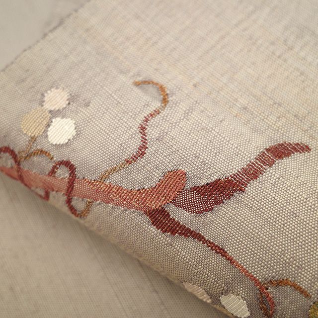 栗繭紬手織り手刺繍八寸名古屋帯 栗まゆ織 八寸名古屋