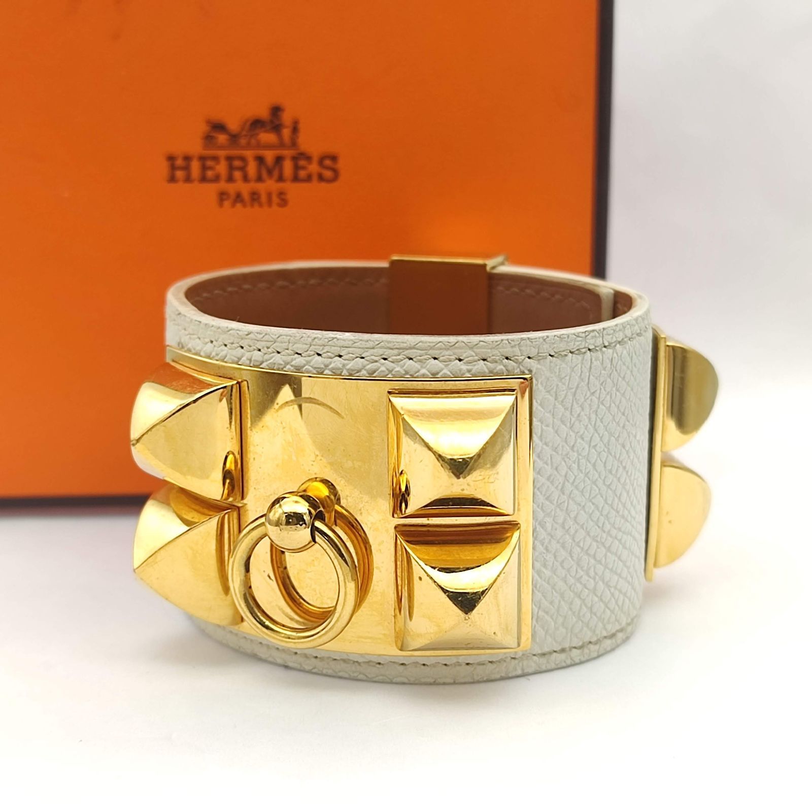 Hermes　エルメス　コリエドシアン　ホワイトレザーｘゴールド　□Ｍ刻印