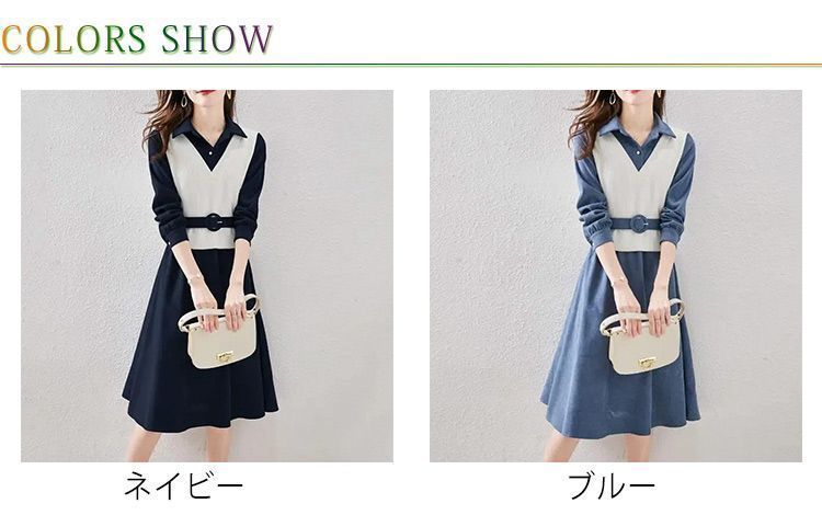 Size:L_Color:ネイビー [Vilaria] ワンピース レディース ニット