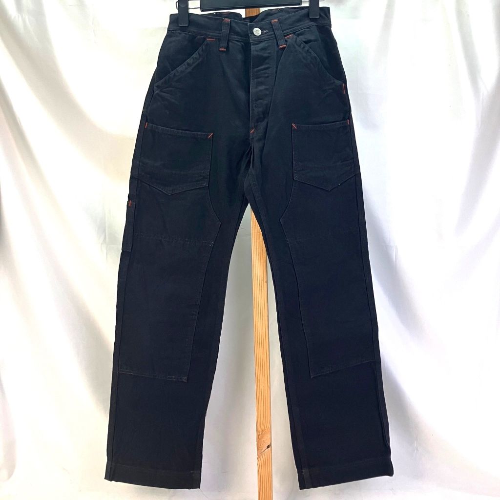 01w-1072 FREE WHEELERS UNION SPECIAL OVERALLS フリーホイラーズ ユニオンスペシャル オーバーオールズ デニムパンツ サイズ28×32 ブラック メンズ  【中古品】