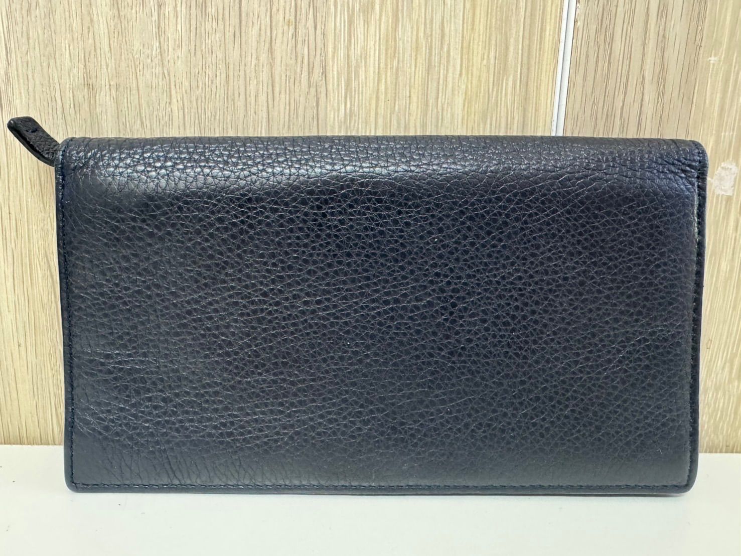 美品】GIORGIO ARMANI 二つ折り財布 レザー シボ革 ブラック GIORGIO