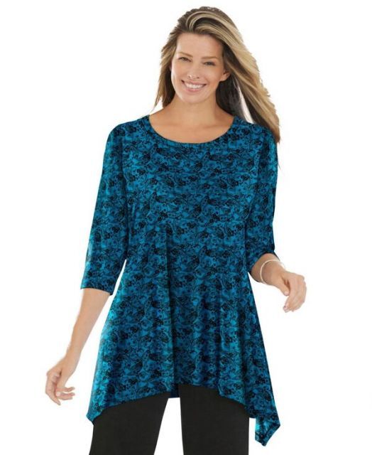 送料無料 ウーマン ウィズイン レディース シャツ トップス Plus Size Swing Hem Tunic Deep teal sketch paisley