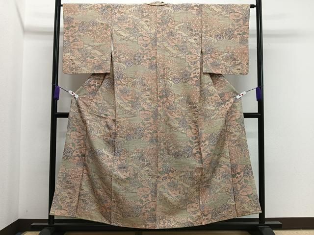 平和屋着物□上質な小紋 紬地 草葉文 正絹 逸品 CAAV6088oy