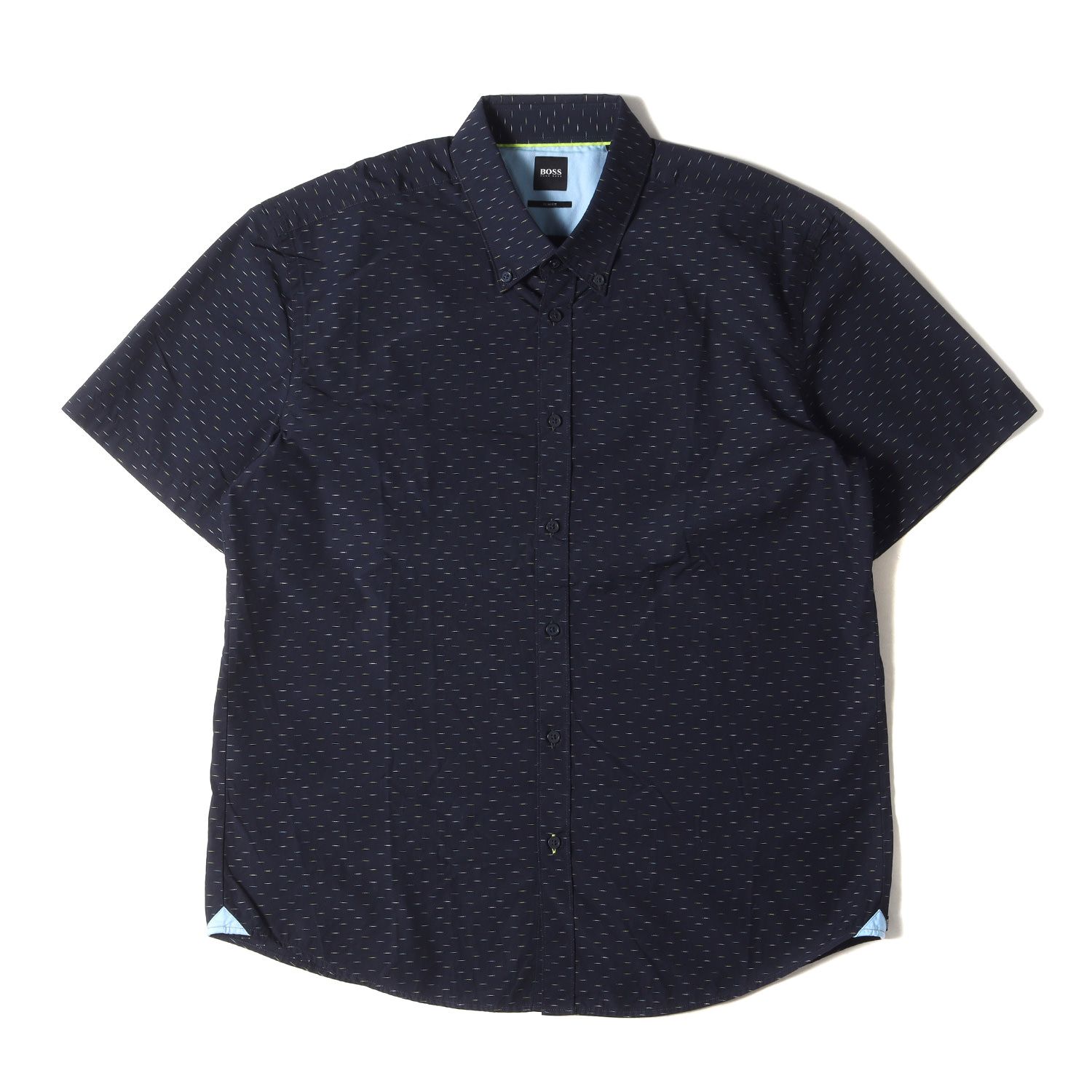 美品 HUGO BOSS ヒューゴボス シャツ サイズ:XXL 刺繍デザイン スリムフィット コットン ボタンダウン 半袖シャツ ネイビー 紺 トップス カジュアルシャツ【メンズ】