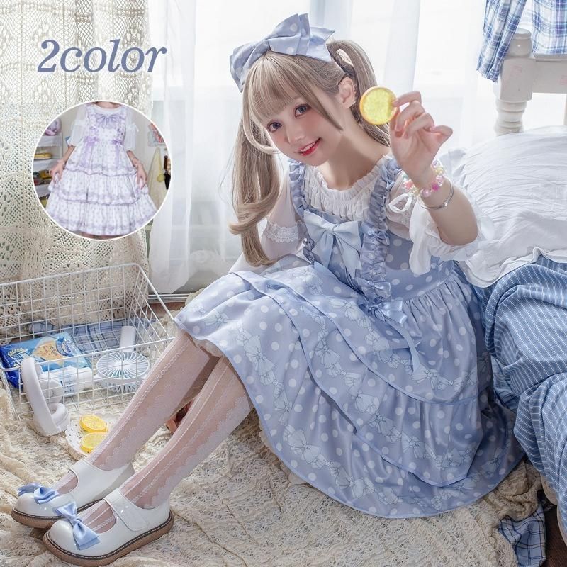 ロリータワンピース ロリータ服 キャミソール lolita スカラップワンピース コスプレ衣装 学園祭 文化祭 花見 撮影衣装 膝下丈ドレス 変装 トップス