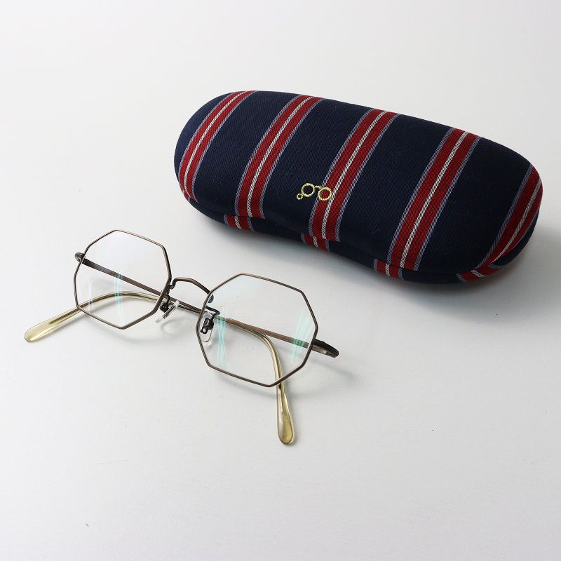 白山眼鏡店 TITANIUM オクタゴングラス メガネ /ベージュ系 ケース付き  