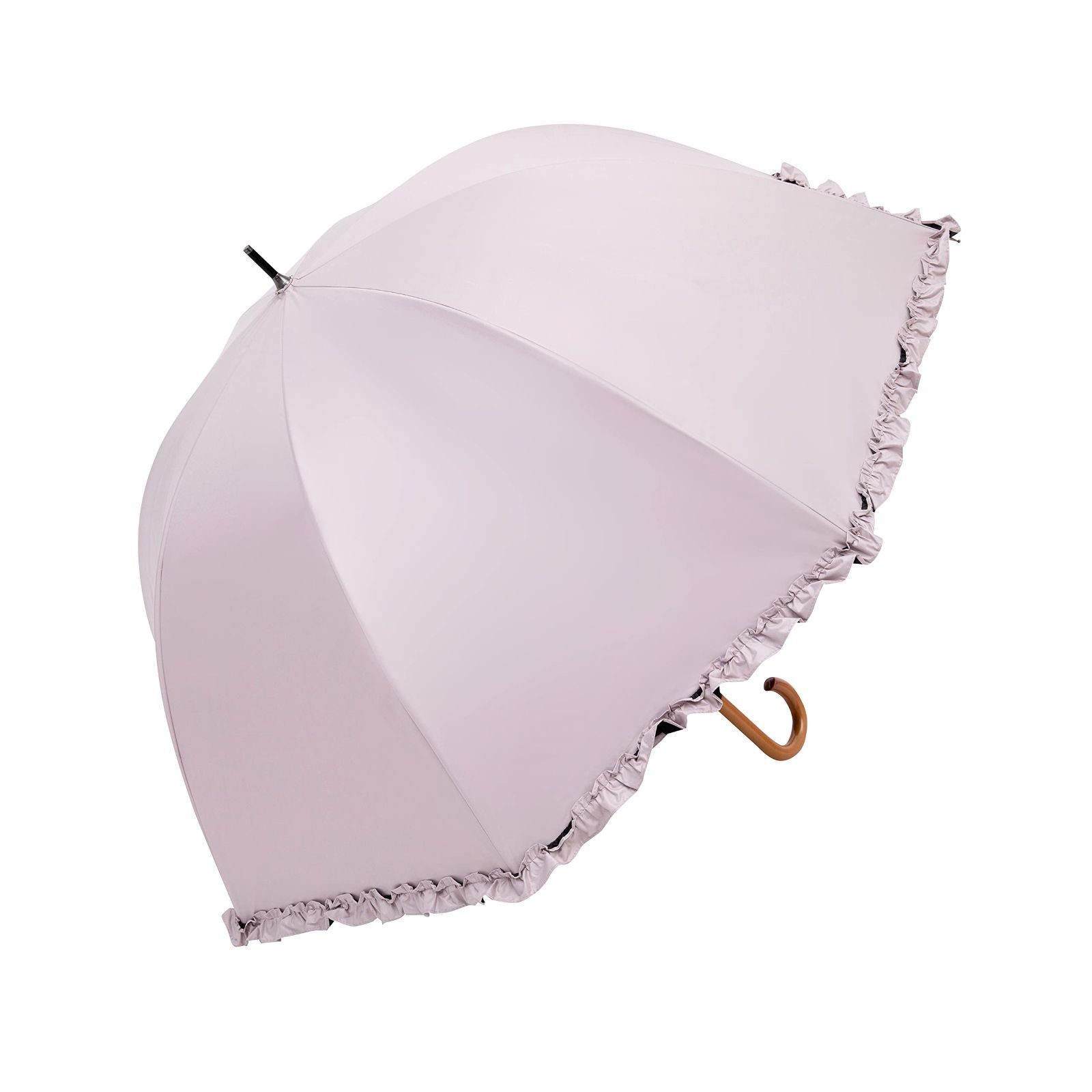 灰ピンク 日光を遮断！ 軽量ＬLサイズ 晴雨兼用フリル付日傘 ドーム型
