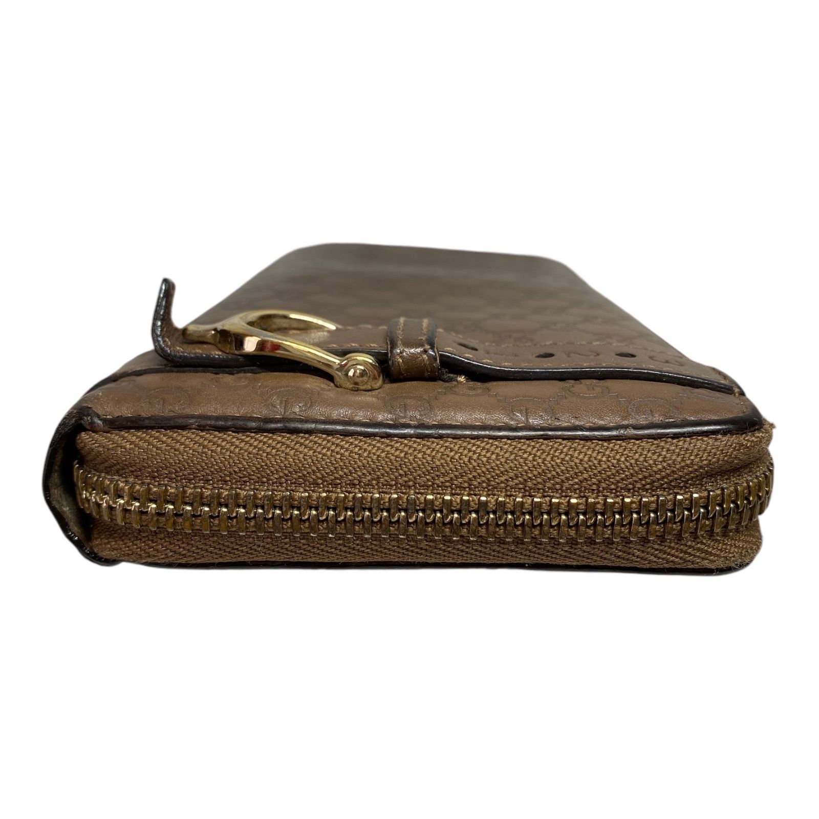 グッチ　マイクロGGシマ　レザー　ラウンドジップ長財布　ブラウン グッチ長財布マイクロGGシマレザーブラウングッチニースラウンドジップ