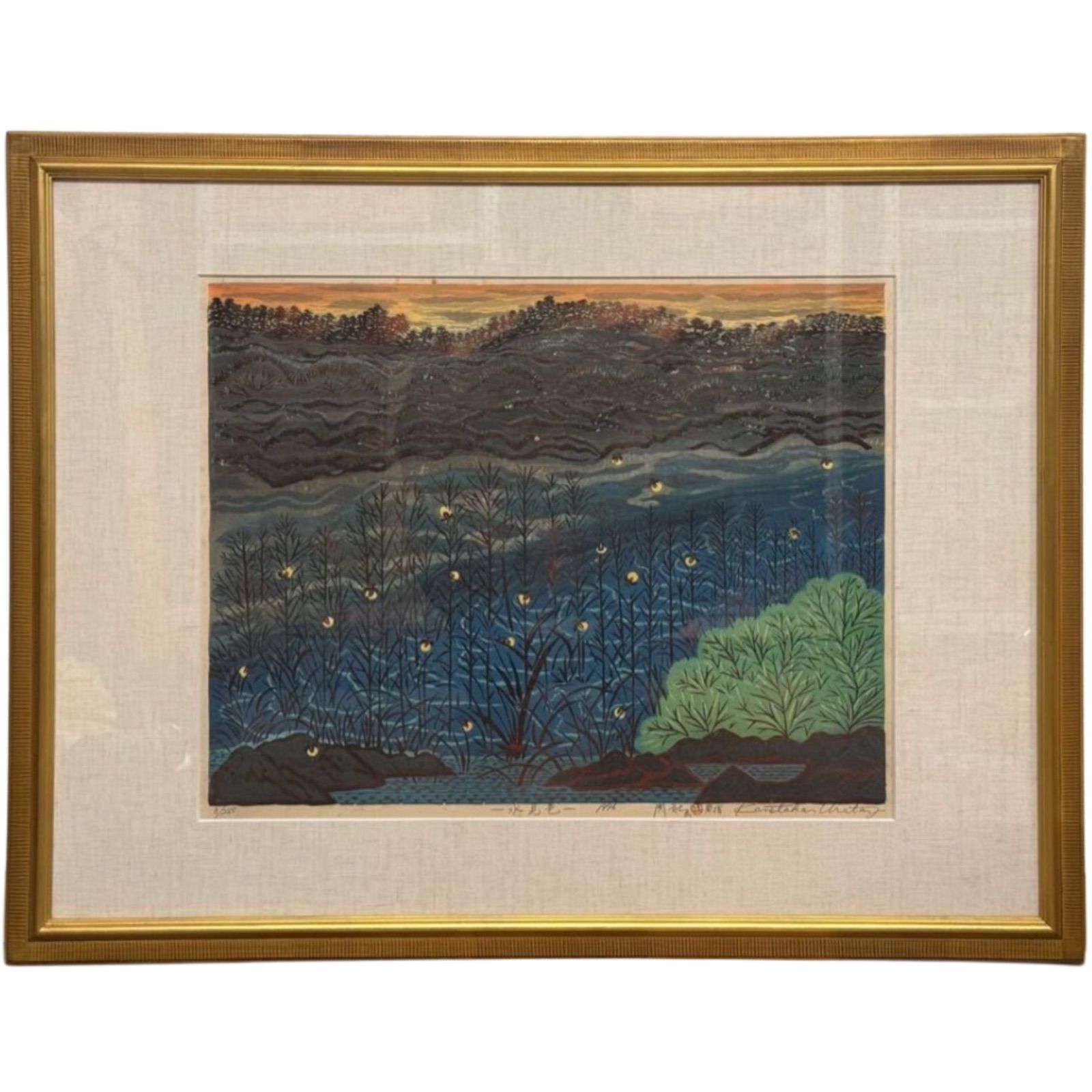 浦田周社 水見色 ほたる 木版画 10号 1996年 大作 直筆サイン入り 共箱 静岡県出身 国際浮世絵学会会員 静岡県版画協会会長